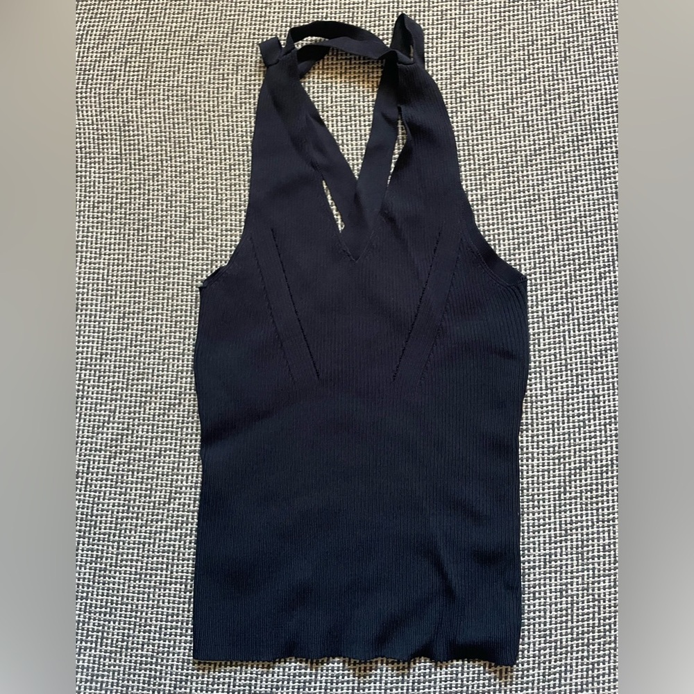 Ramy Brook Black Ribbed Cross Back Tank Top